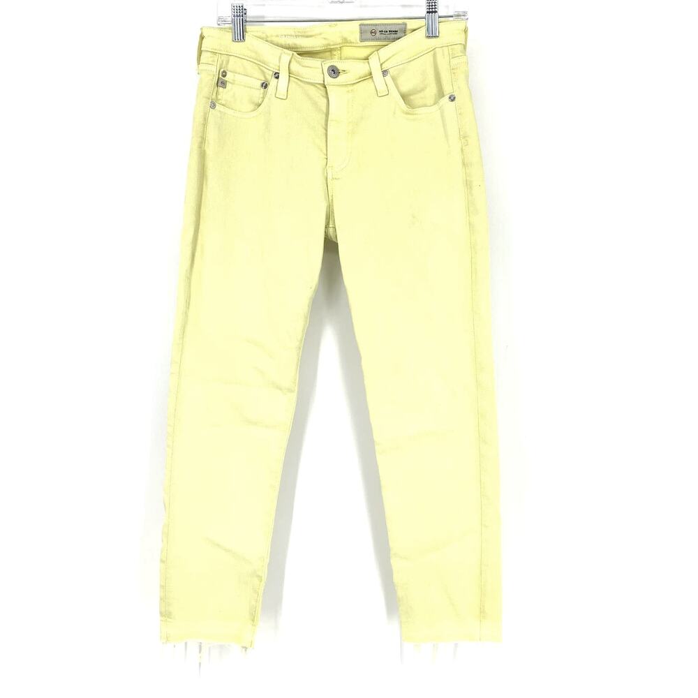 AG Adriano Goldschmied Jeans The Prima Cigarette Crop Sz 29R Pale Yellow Raw Hem